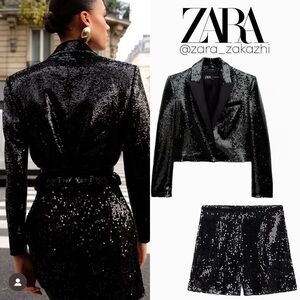 Zara Sequence Black Blazer with Elegant Sheen and Textured Design